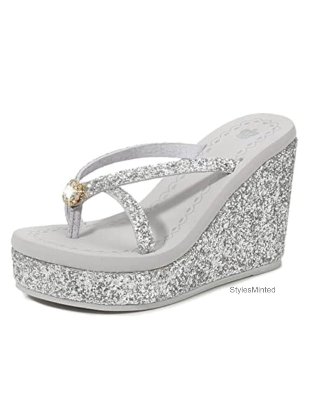 Sequin Diamond Platform Flip Flops Wedge Sandals Non-Slip Glitter Comfort